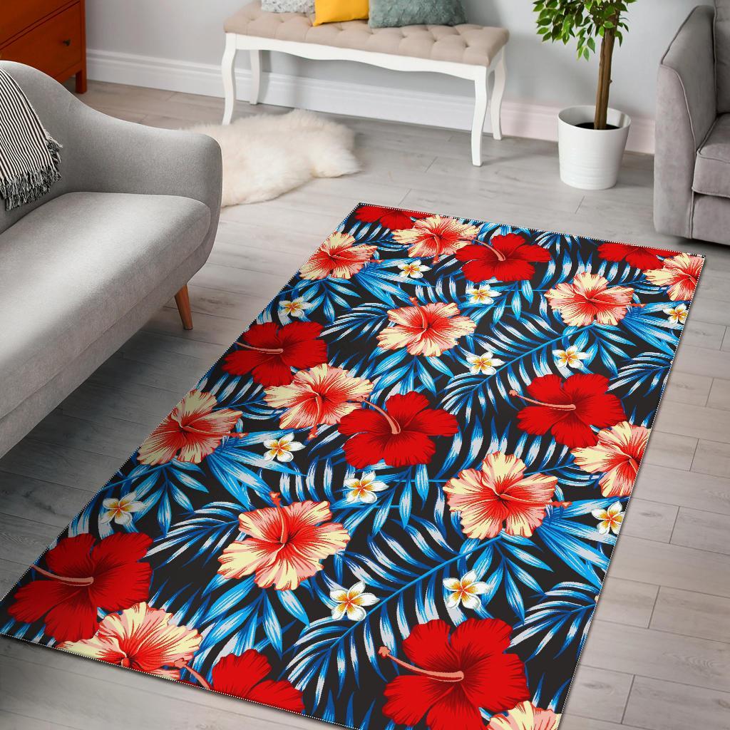 turquoise leaves hibiscus pattern print area rug floor decor 7928