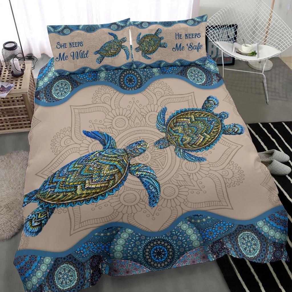 turtle couple turtle mandala blue v1 duvet bedding set 1182