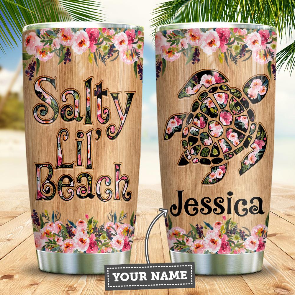 turtle salty lil beach wood style personalized stainless steel tumbler 2091