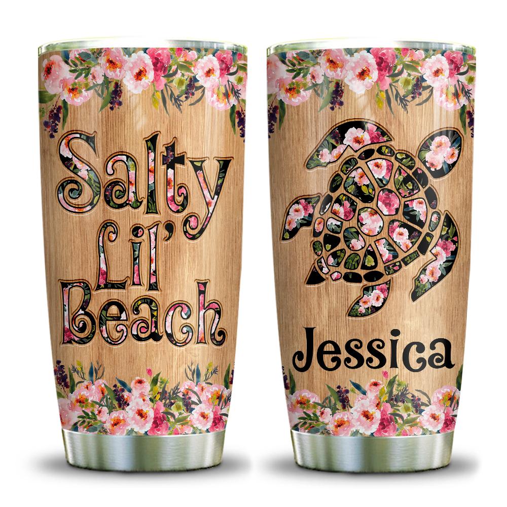 turtle salty lil beach wood style personalized stainless steel tumbler 6874