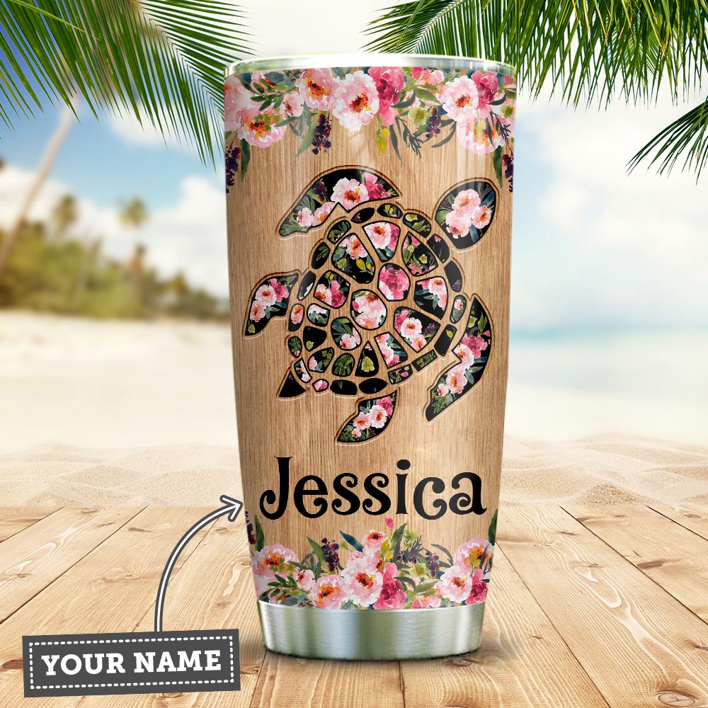 turtle salty lil beach wood style personalized stainless steel tumbler 8032