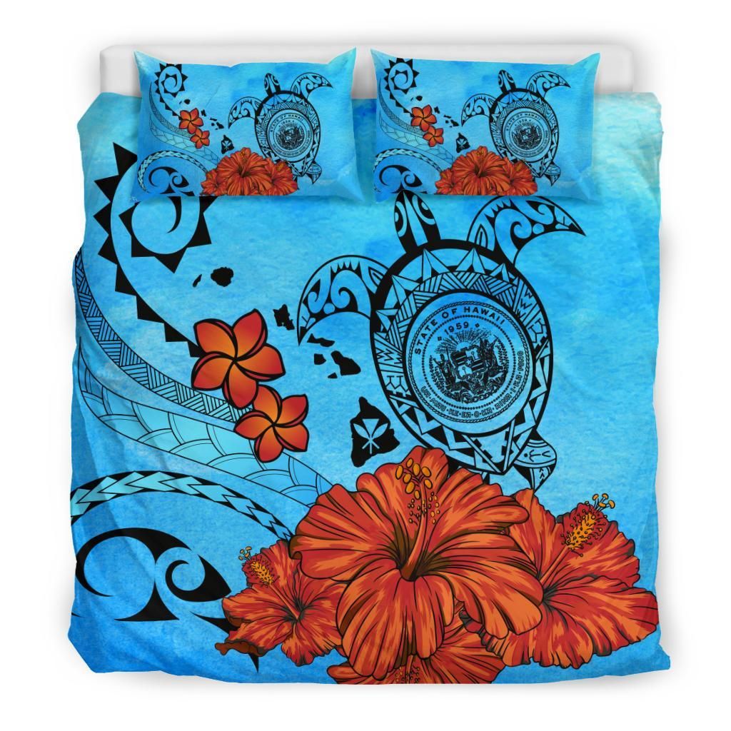 turtle seal of hawaii hibiscus plumeria ocean background duvet cover bedding set 1437