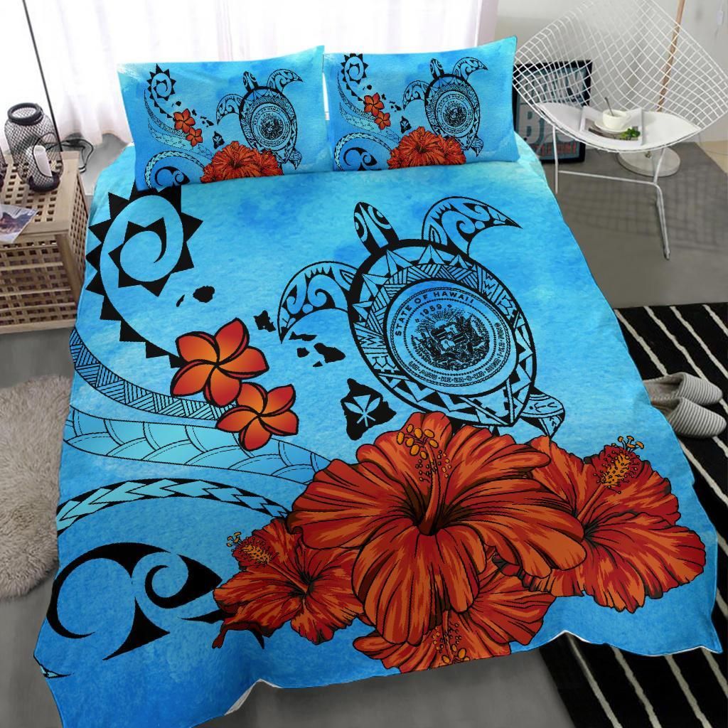 turtle seal of hawaii hibiscus plumeria ocean background duvet cover bedding set 2526