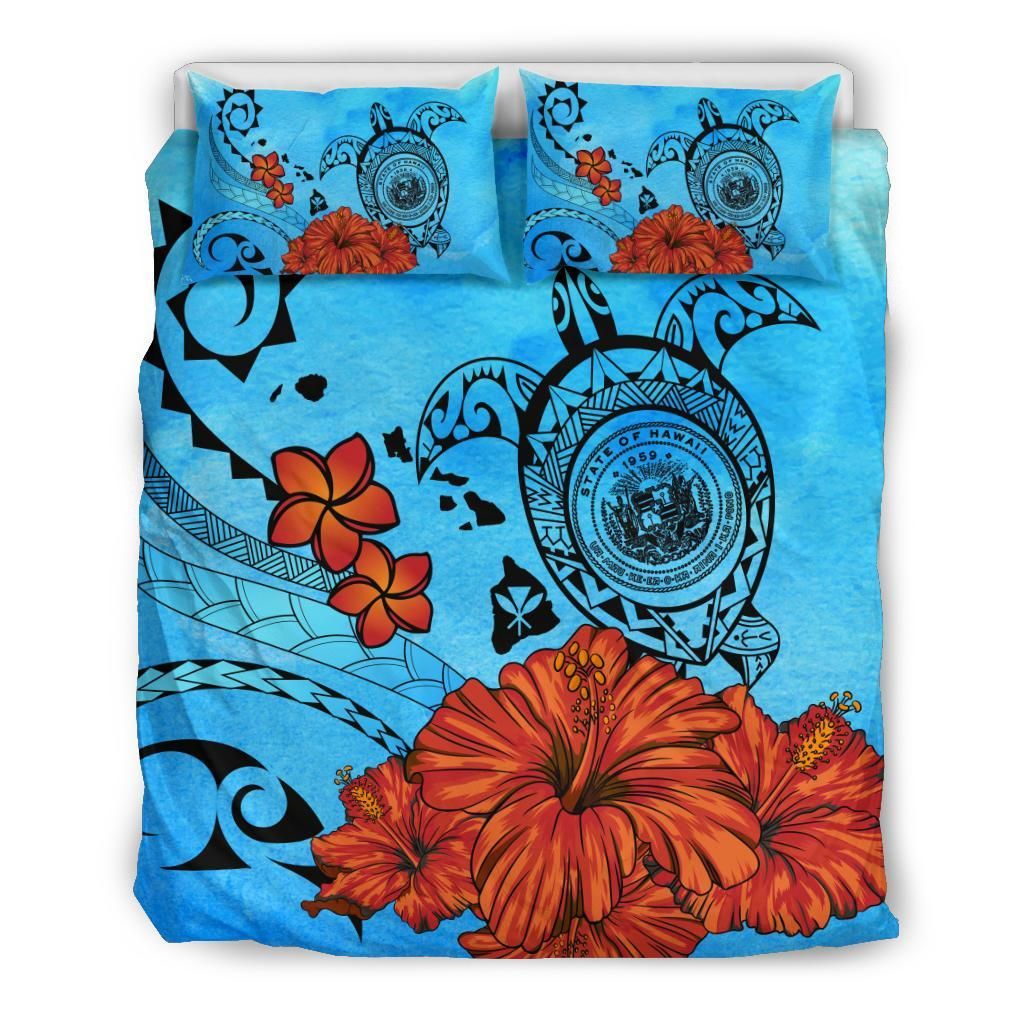 turtle seal of hawaii hibiscus plumeria ocean background duvet cover bedding set 3977