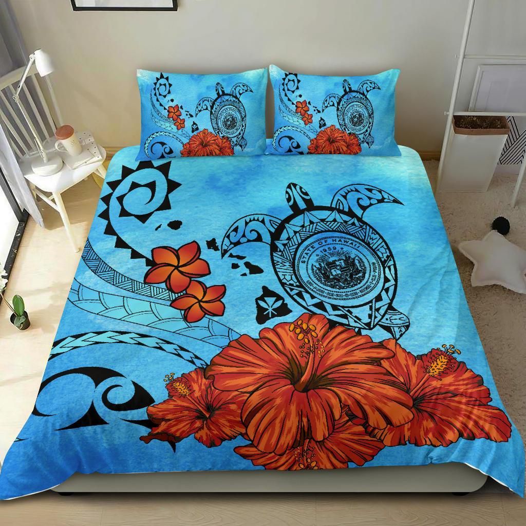 turtle seal of hawaii hibiscus plumeria ocean background duvet cover bedding set 5102