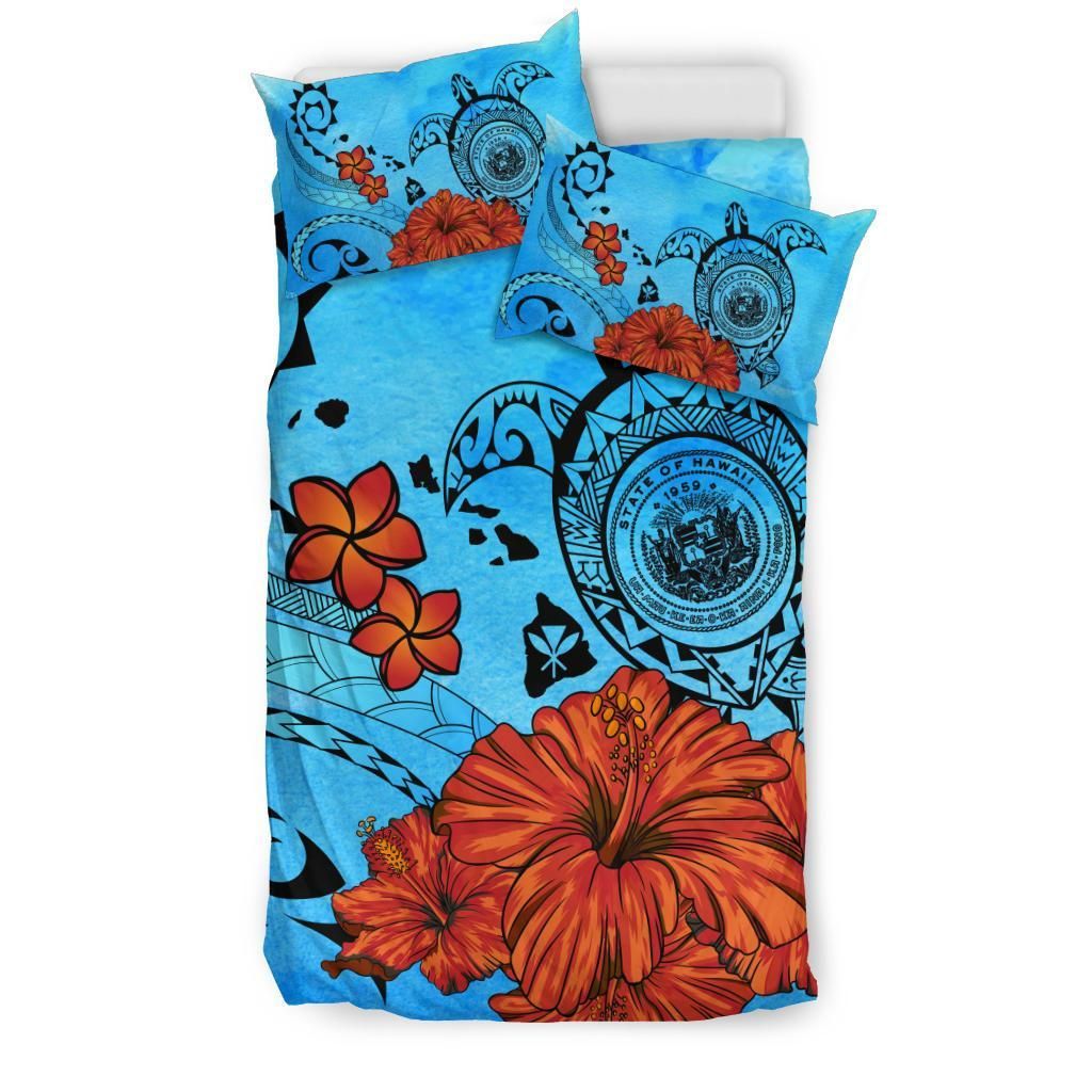 turtle seal of hawaii hibiscus plumeria ocean background duvet cover bedding set 8657
