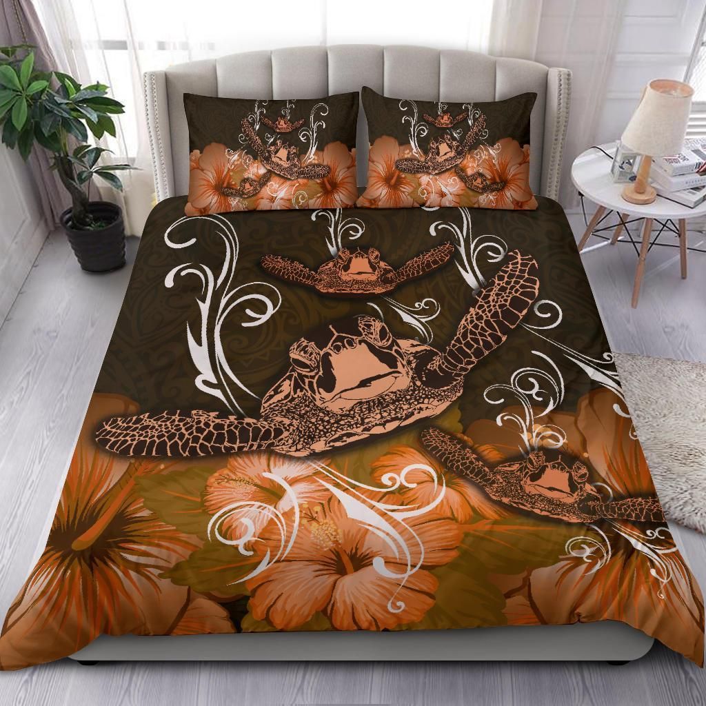turtle waves hibiscus erik style orange duvet cover bedding set 1663