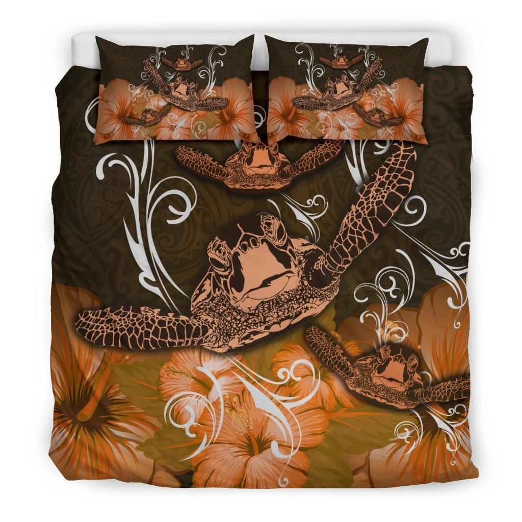 turtle waves hibiscus erik style orange duvet cover bedding set 3354
