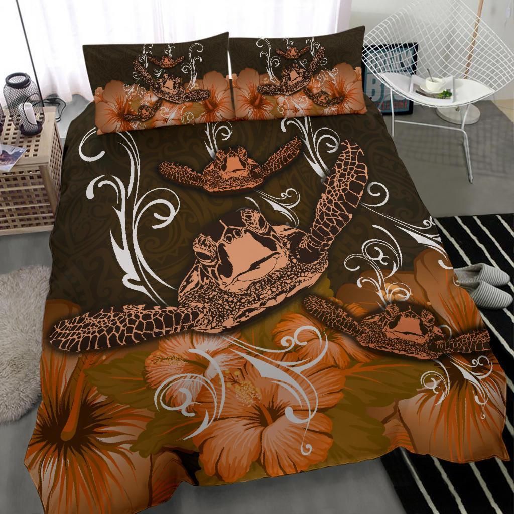 turtle waves hibiscus erik style orange duvet cover bedding set 5788