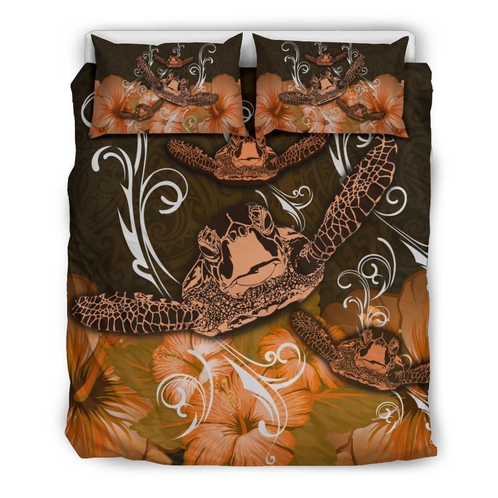 turtle waves hibiscus erik style orange duvet cover bedding set 5888