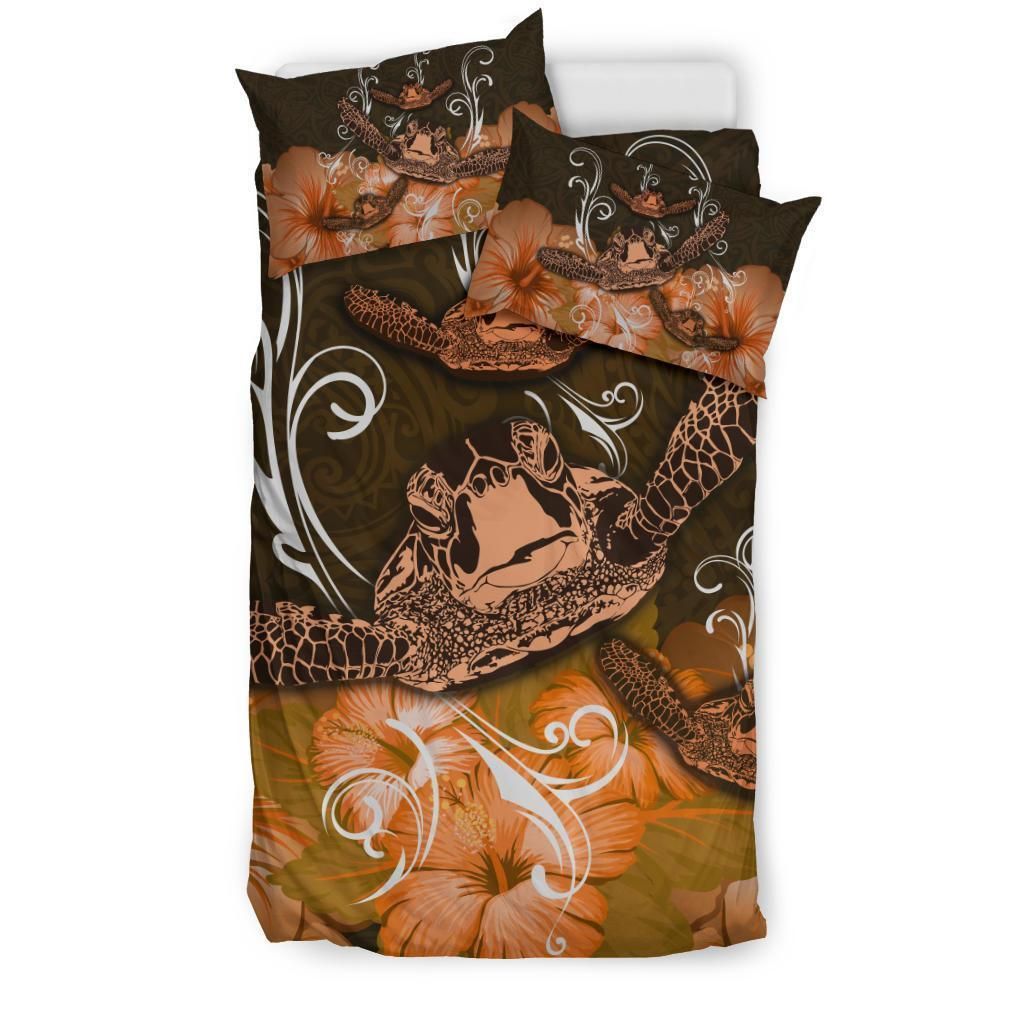 turtle waves hibiscus erik style orange duvet cover bedding set 6156