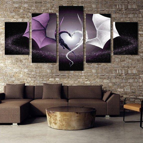 two dragons abstract animal 5 panel canvas art wall decor 6087