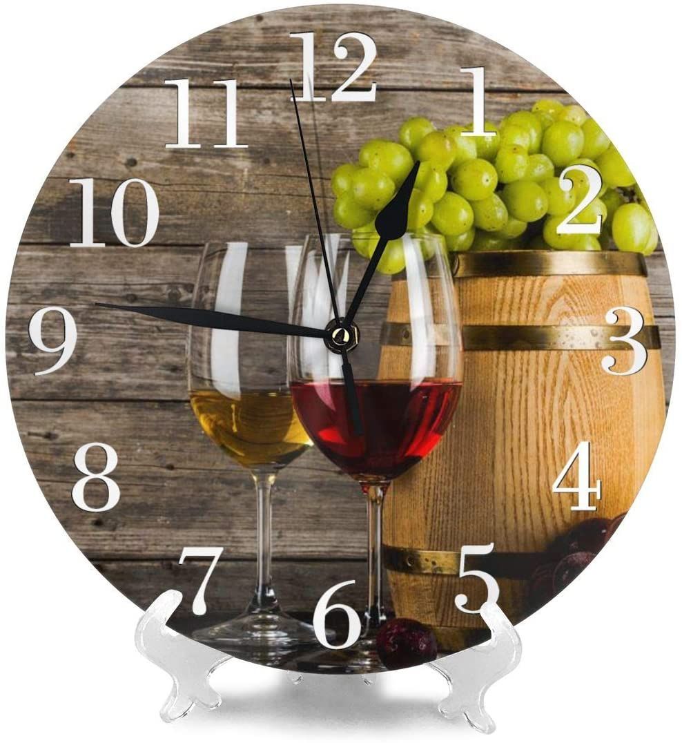 two glasses of wine with fresh grapes printed wall clock 7391