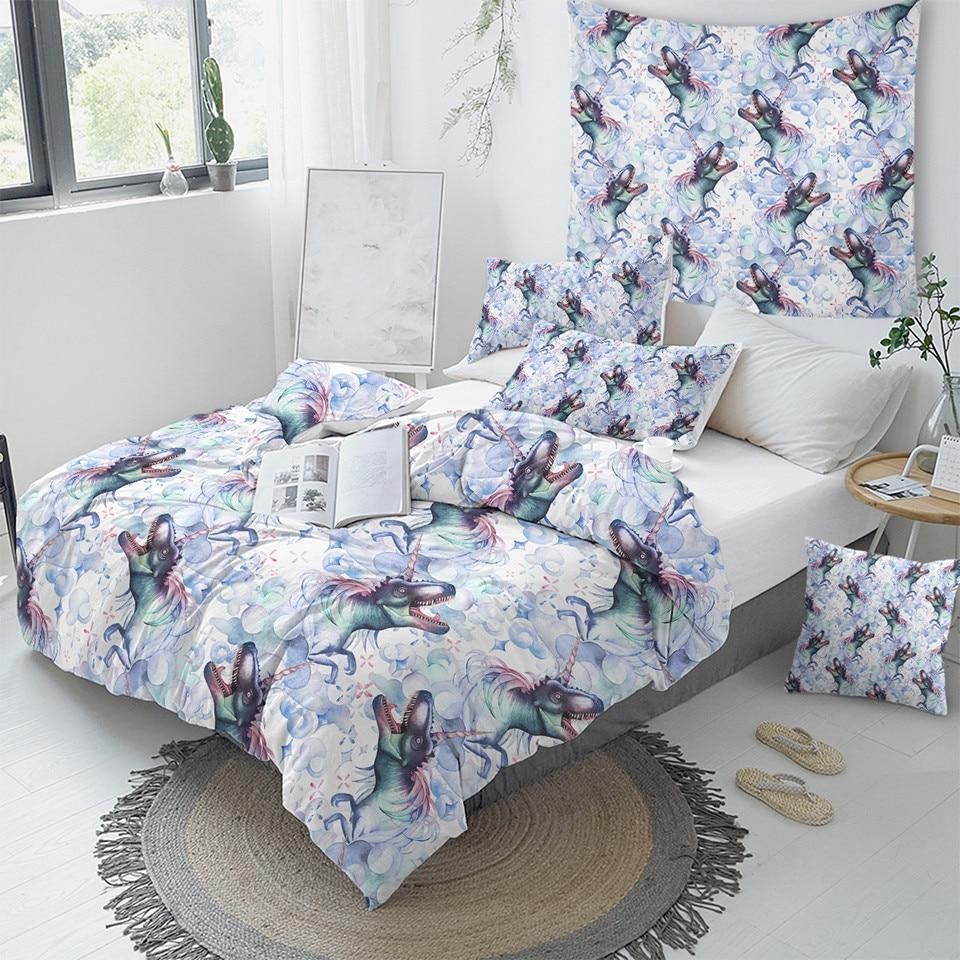tyrannosauruses with unicorn horn duvet cover bedding set 2380