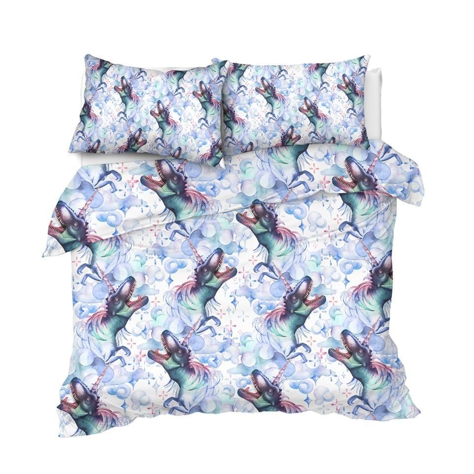 tyrannosauruses with unicorn horn duvet cover bedding set 6647