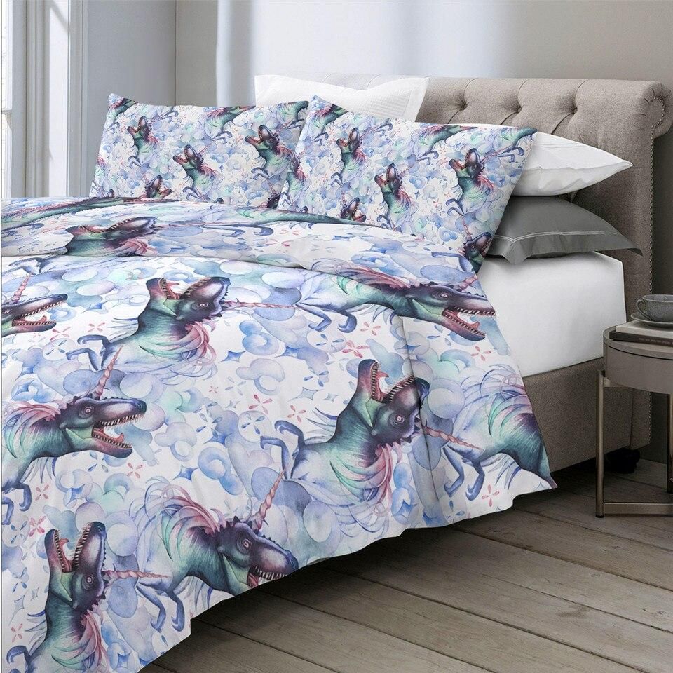 tyrannosauruses with unicorn horn duvet cover bedding set 7685