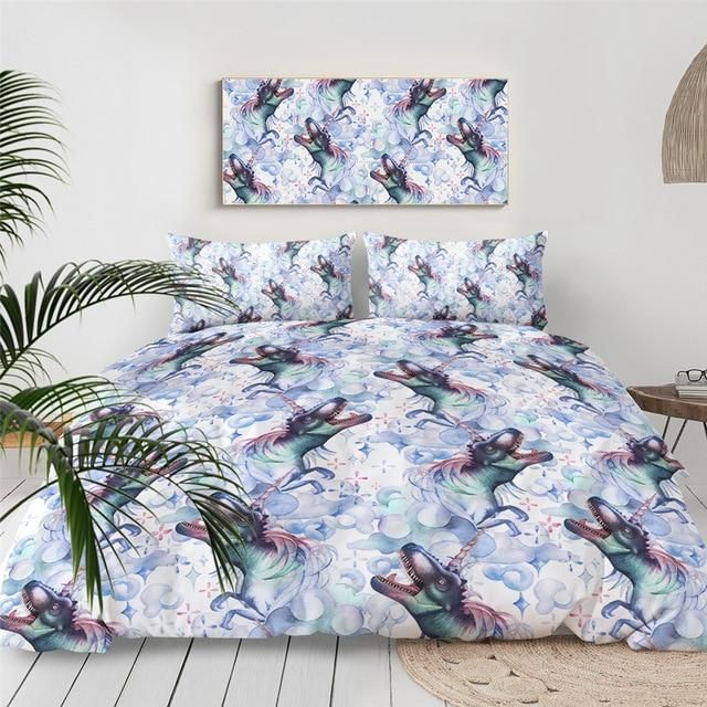 tyrannosauruses with unicorn horn duvet cover bedding set 8833