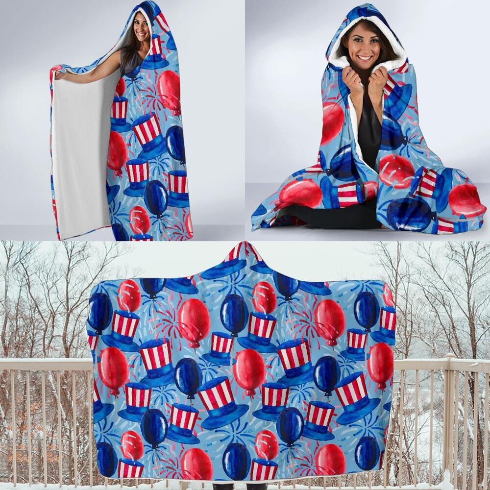 Uncle Sam Balloon Pattern Print Hooded Blanket Cloak Blanket uncle sam balloon pattern print hooded blanket cloak blanket 7989