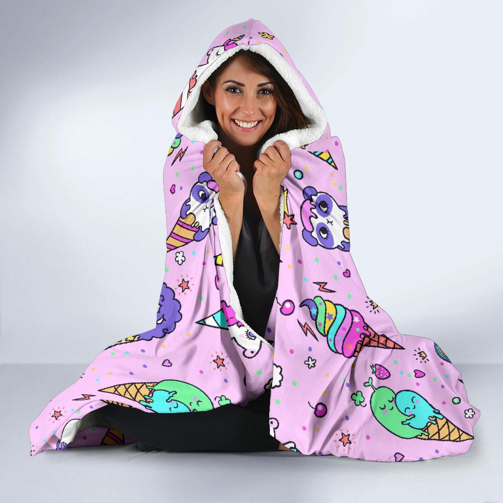 unicorn ice cream cone pattern print hooded blanket cloak blanket 4245