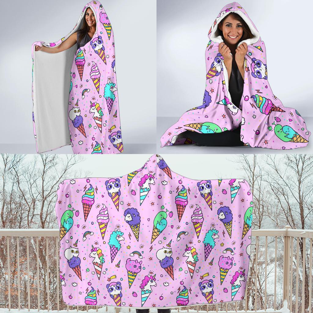 unicorn ice cream cone pattern print hooded blanket cloak blanket 6861