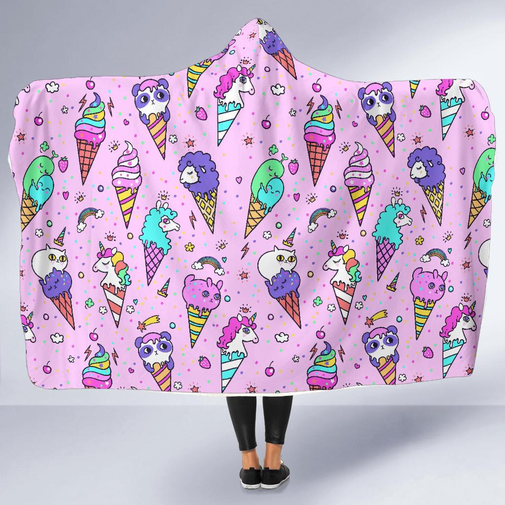 unicorn ice cream cone pattern print hooded blanket cloak blanket 8308