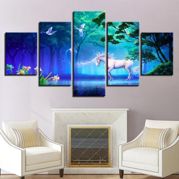 unicorn in wonderland 1 abstract animal 5 panel canvas art wall decor 2097
