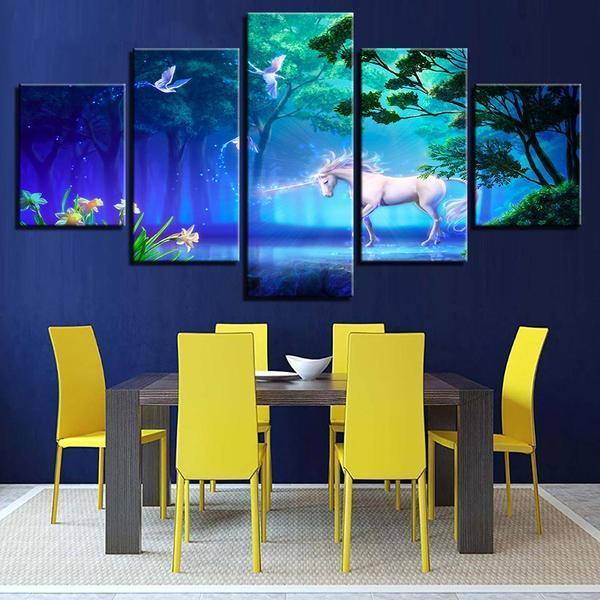 unicorn in wonderland 1 abstract animal 5 panel canvas art wall decor 8471