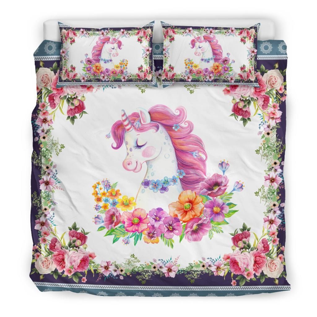 unicorn with flower pattern bedding set bedroom decor 4695