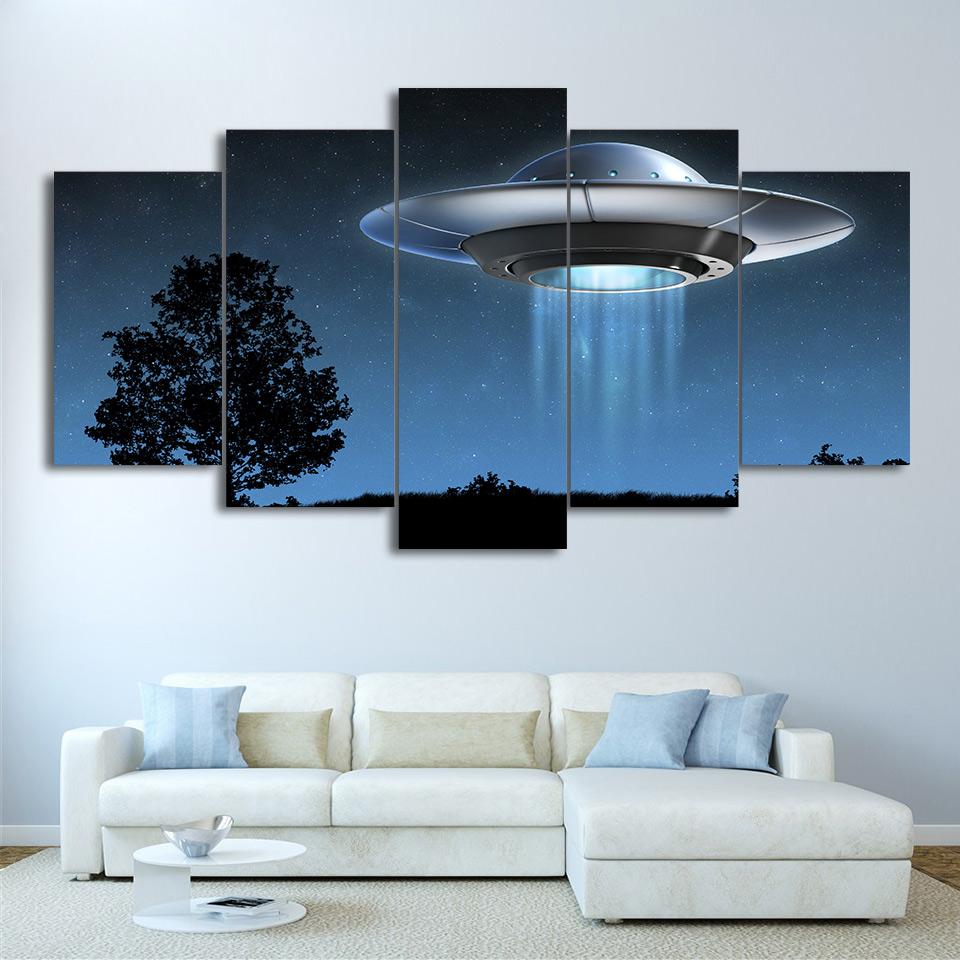 Universe Flying UFO - Abstract 5 Panel Canvas Art Wall Decor universe flying ufo abstract 5 panel canvas art wall decor 1405