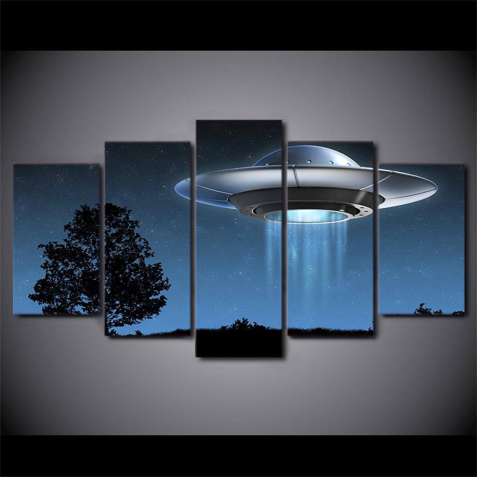 Universe Flying UFO - Abstract 5 Panel Canvas Art Wall Decor universe flying ufo abstract 5 panel canvas art wall decor 3930