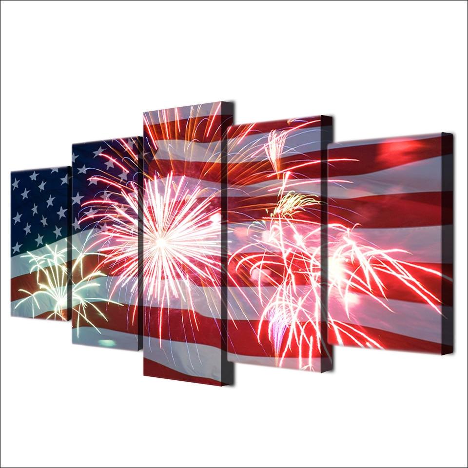 usa flag and fireworks abstract 5 panel canvas art wall decor 2706