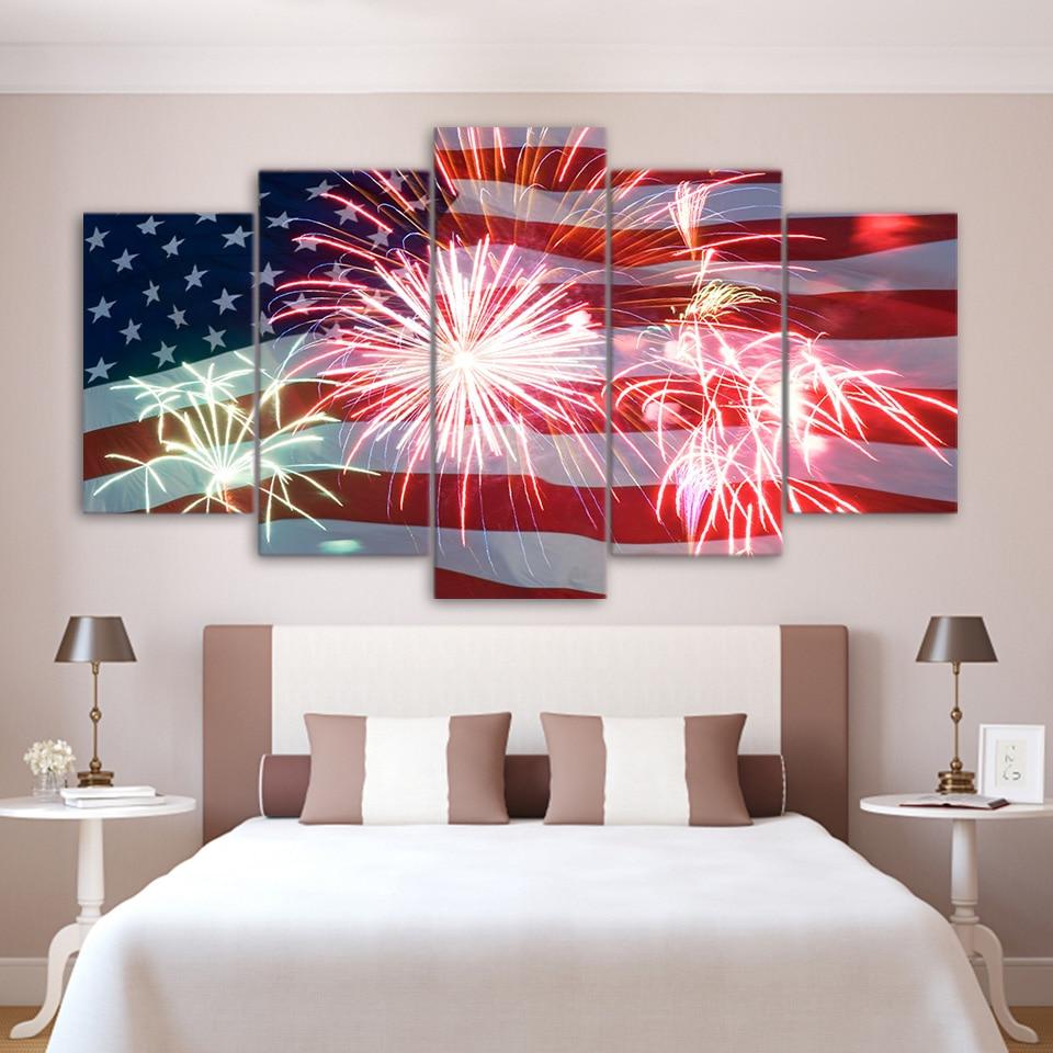 usa flag and fireworks abstract 5 panel canvas art wall decor 3500