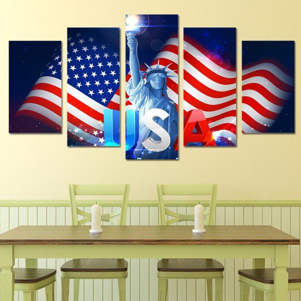 usa flag with statue of liberty 01 abstract 5 panel canvas art wall decor 6036