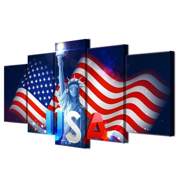 usa flag with statue of liberty 01 abstract 5 panel canvas art wall decor 6693
