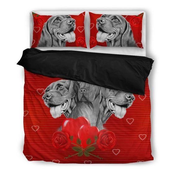 valentines day special vizsla on red duvet cover bedding set 3682