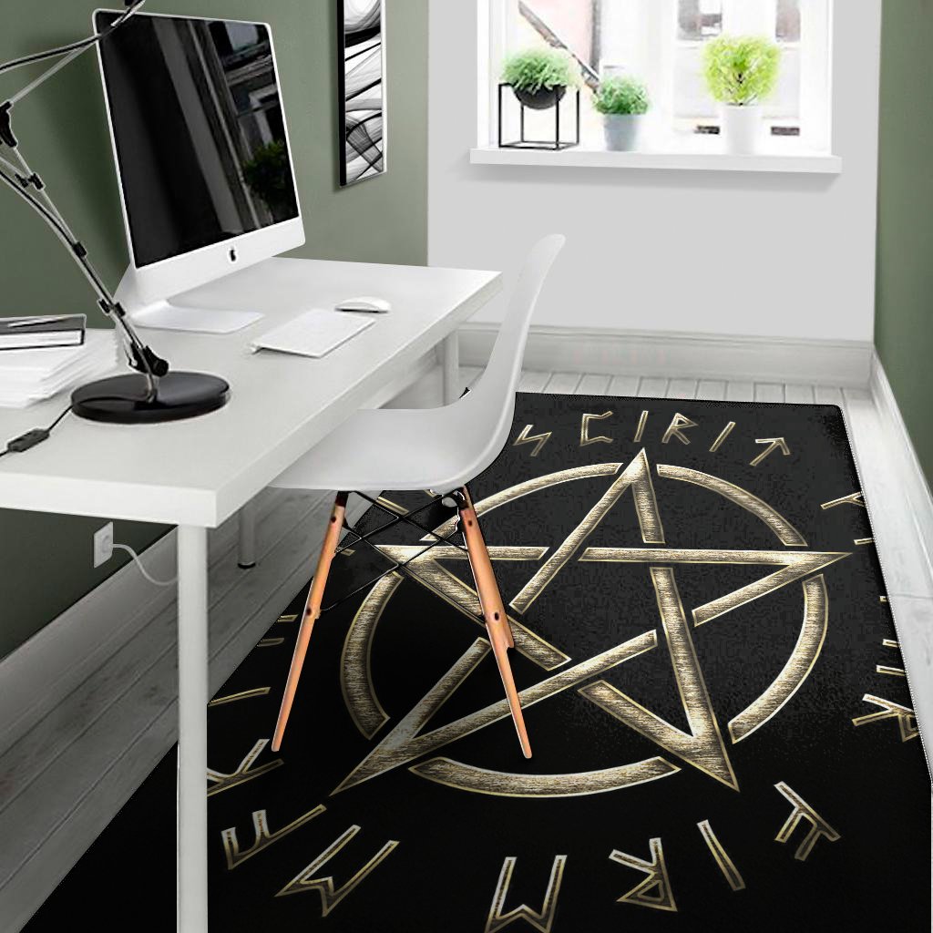 viking nordic runes pentagram print area rug floor decor 3945