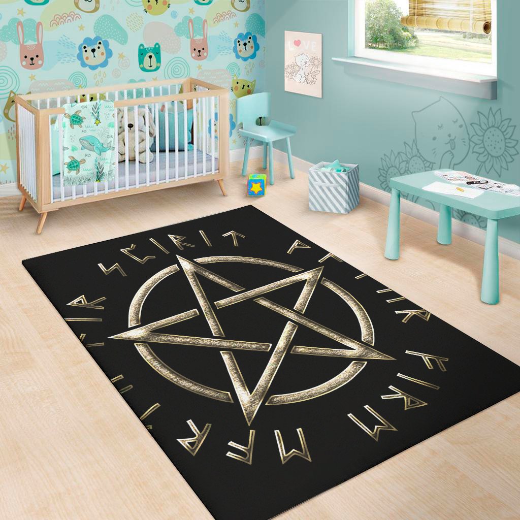 viking nordic runes pentagram print area rug floor decor 6836