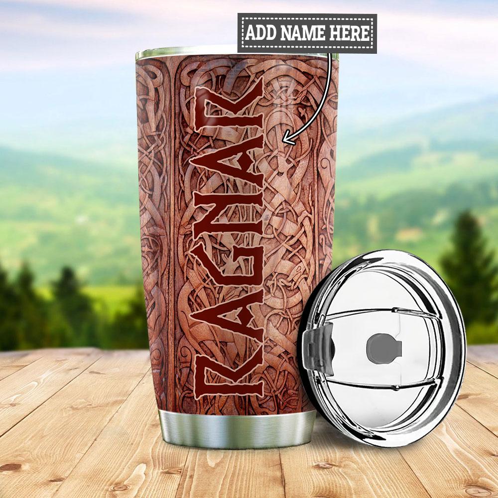viking raven odin wood style personalized stainless steel tumbler 4626