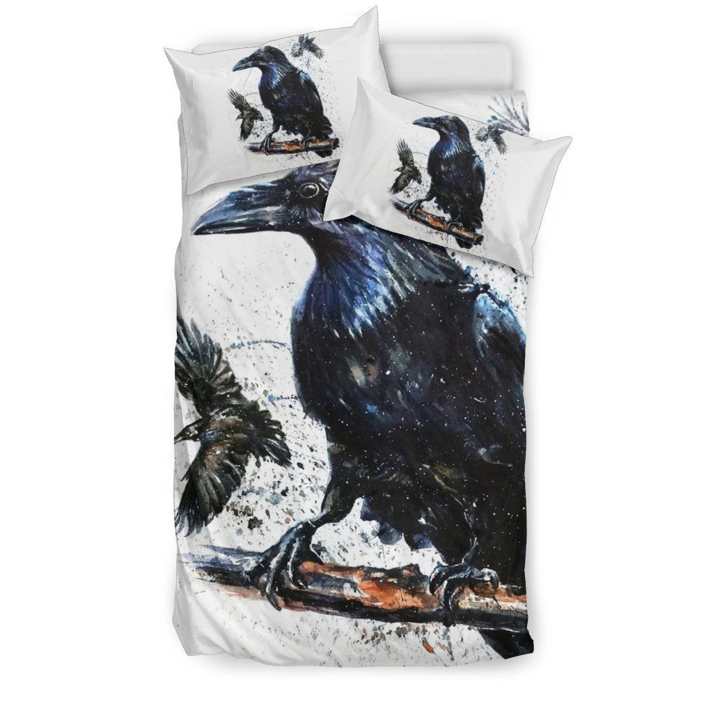 Viking Raven Watercolor White Bedding Set Bedroom Decor viking raven watercolor white bedding set bedroom decor 5692