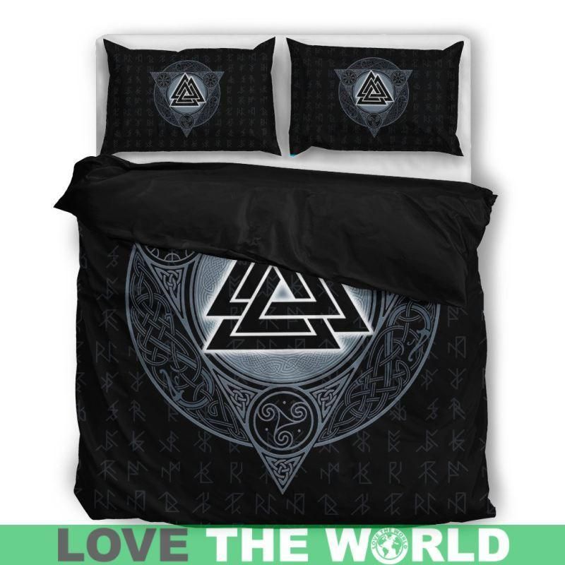 viking strange signs black and gray bedding set bedroom decor 4482