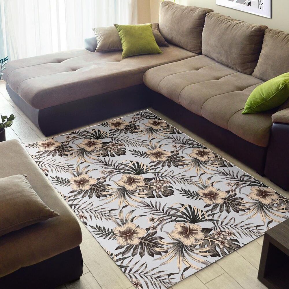 Vintage Hibiscus Plumeria Pattern Print Area Rug Floor Decor vintage hibiscus plumeria pattern print area rug floor decor 2650