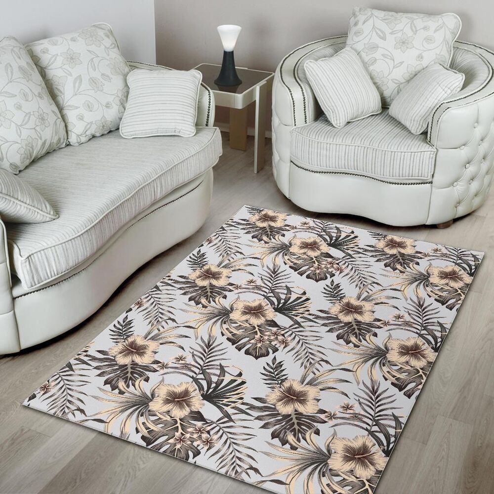 Vintage Hibiscus Plumeria Pattern Print Area Rug Floor Decor vintage hibiscus plumeria pattern print area rug floor decor 5197