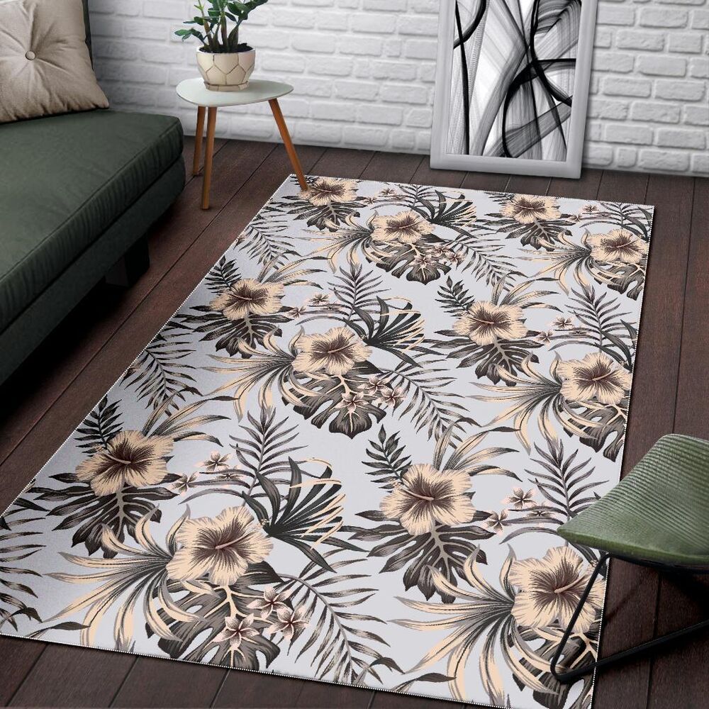 Vintage Hibiscus Plumeria Pattern Print Area Rug Floor Decor vintage hibiscus plumeria pattern print area rug floor decor 8659