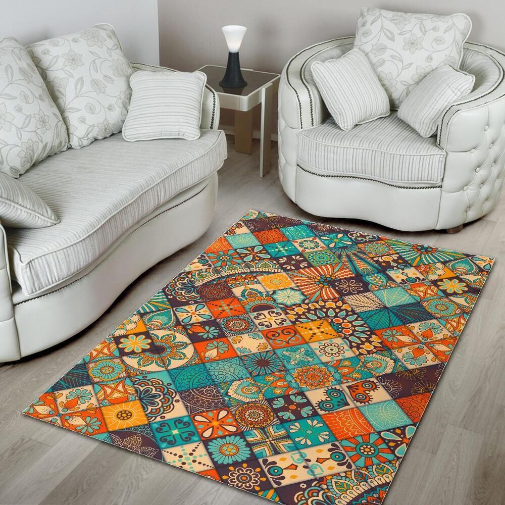 vintage mandala bohemian pattern print area rug floor decor 2176