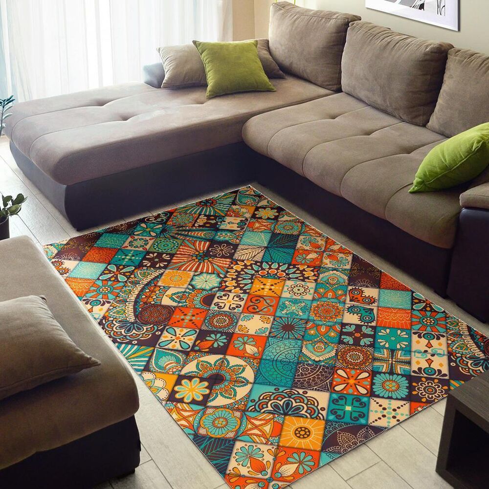vintage mandala bohemian pattern print area rug floor decor 6812