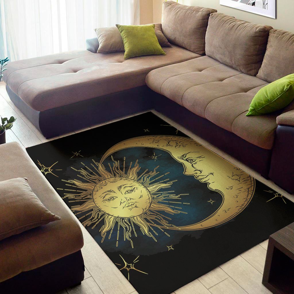 vintage sun and moon print area rug floor decor 1408