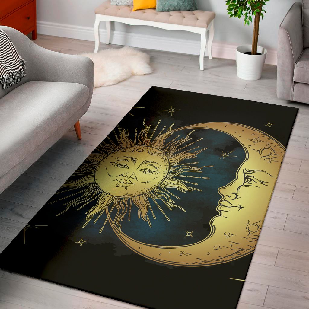 vintage sun and moon print area rug floor decor 7951