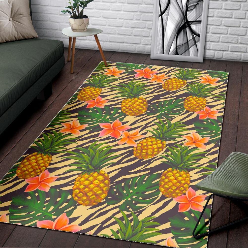 Vintage Zebra Pineapple Pattern Print Area Rug Floor Decor vintage zebra pineapple pattern print area rug floor decor 3825