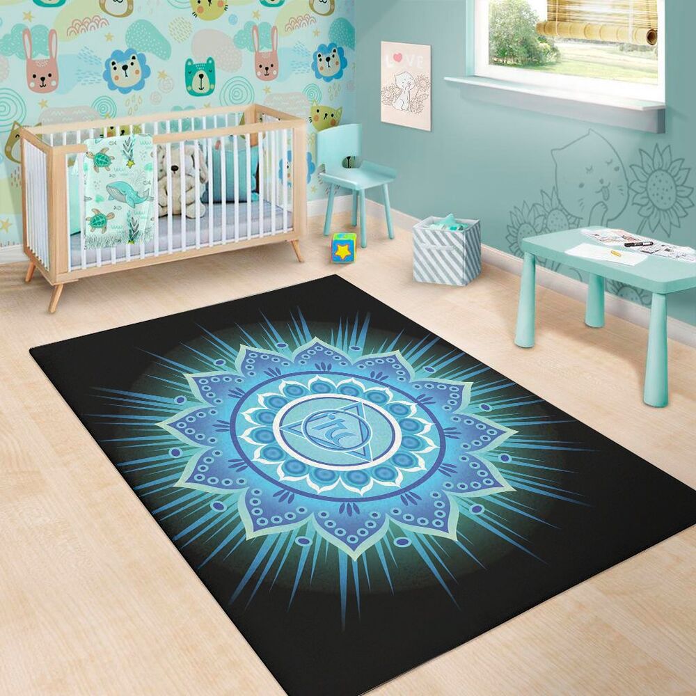 vishuddha chakra mandala print area rug floor decor 4499