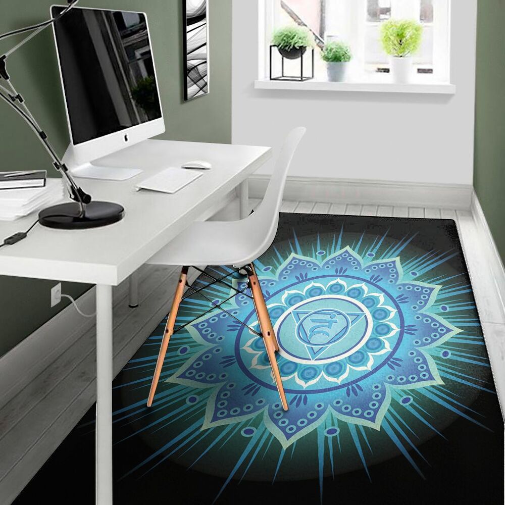 vishuddha chakra mandala print area rug floor decor 4874